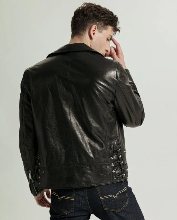 Buy Best Black Vegetable Tanned Goatskin Moto Jacket - Image 3