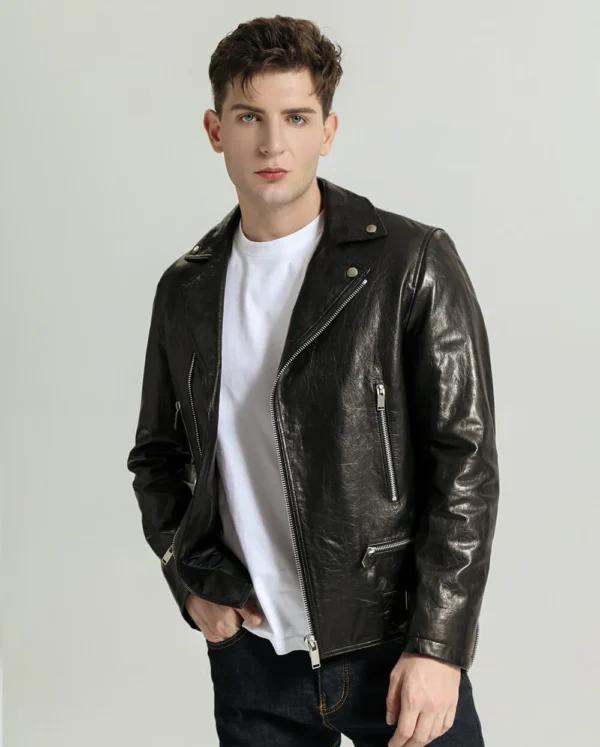 Buy Best Black Vegetable Tanned Goatskin Moto Jacket - Image 4