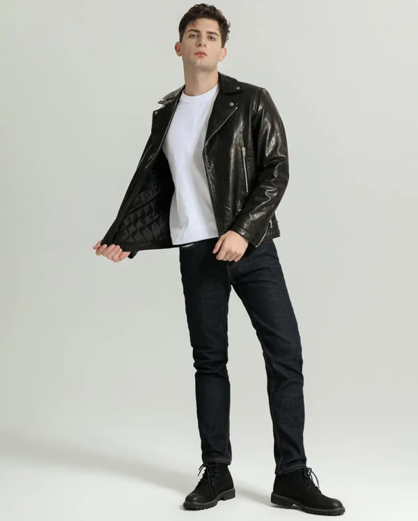 Buy Best Black Vegetable Tanned Goatskin Moto Jacket - Image 2