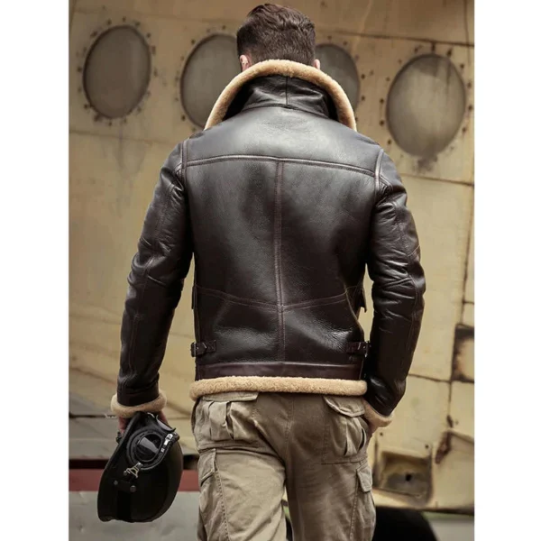 Buy Best price Limited edition Trendy Fashion Mens Brown B3 Flight Sheepskin Shearling Leather Jacket Coat - Image 2