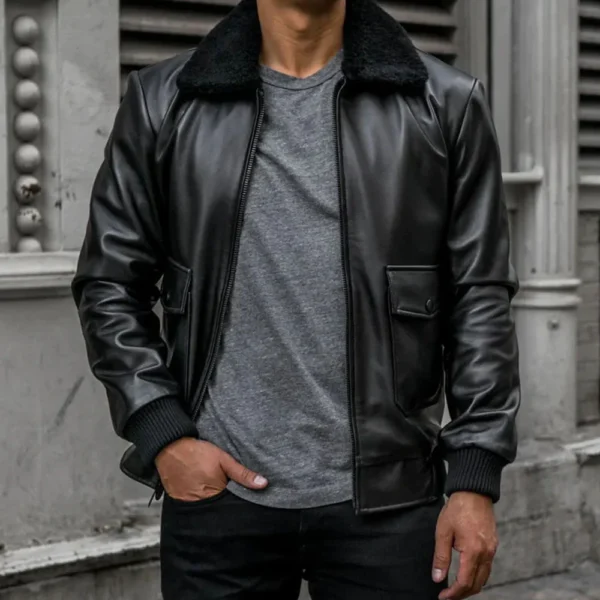 Buy Best Style Mens Black G-1 Flight Leather Bomber Jacket For Sale - Image 5