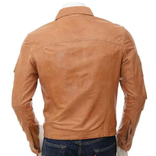 Buy Top-Rated Affordable Men’s Tan Biker Leather Jacket at Best Price - Image 2