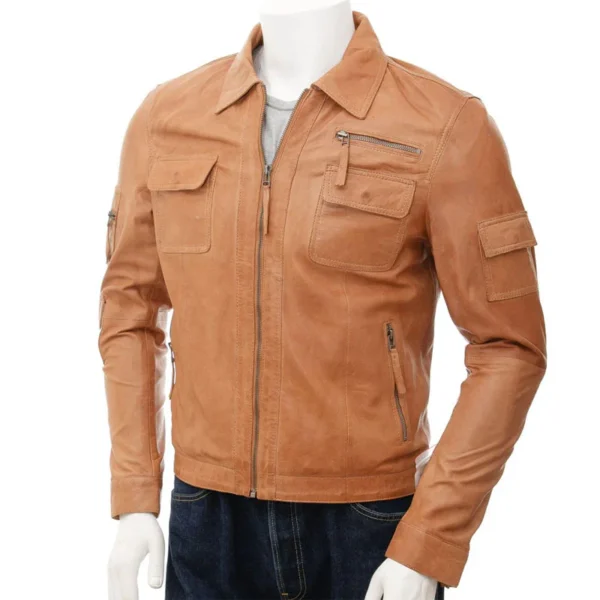 Buy Top-Rated Affordable Men’s Tan Biker Leather Jacket at Best Price