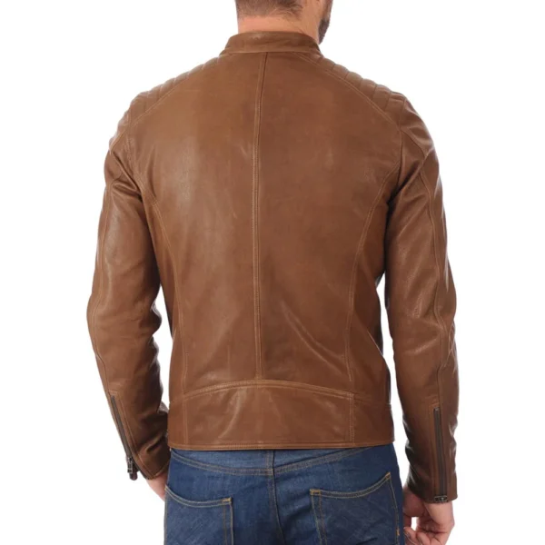 Classic Mens Brown Biker Real Leather Jacket - Image 2