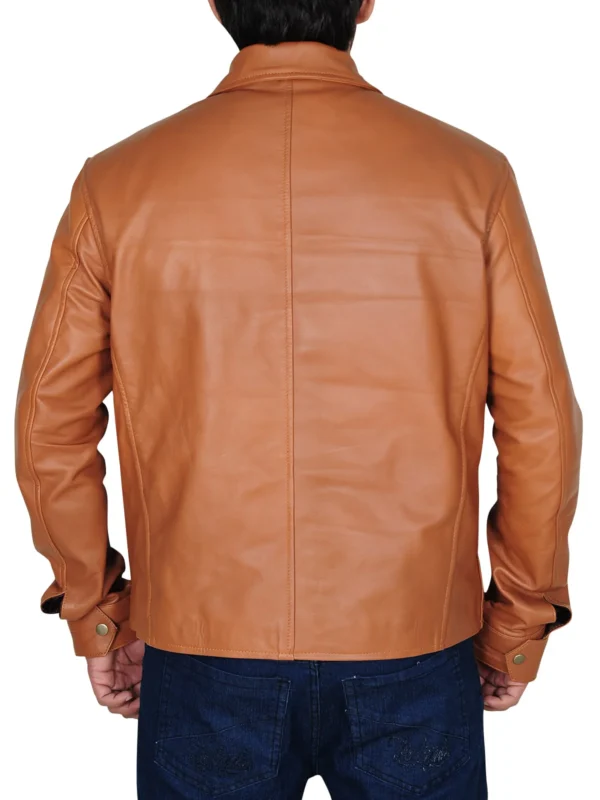 Classy Tawny Brown Leather Jacket - Image 2