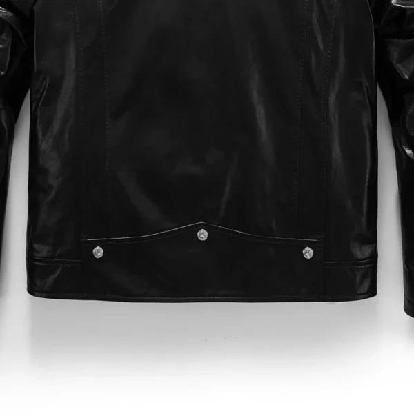 Handmade 100% Goatskin Classic Black Leather Moto Jacket with Epaulettes - Image 3