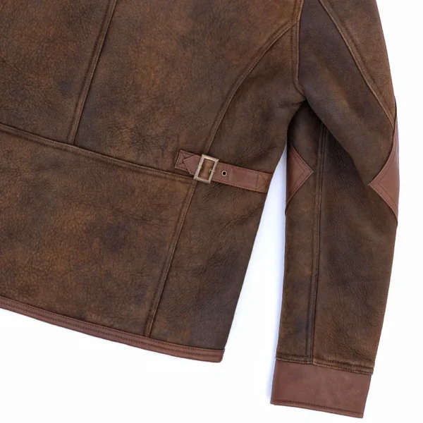 Lambskin Shearling Rancher Biker Jacket Brown - Image 5