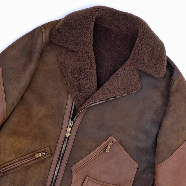 Lambskin Shearling Rancher Biker Jacket Brown - Image 6