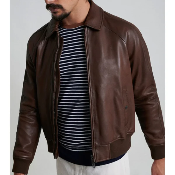 Men Aviator Bomber Leather Jacket