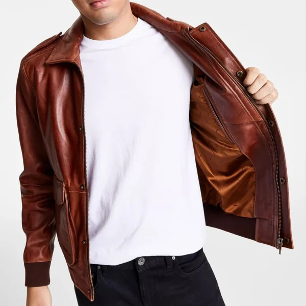 Men Aviator Leather Jacket - Image 3