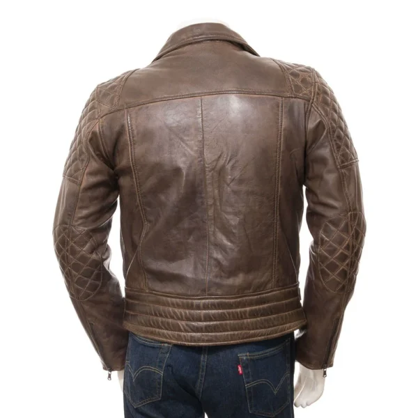 Men Brown Biker Leather Jacket - Image 2