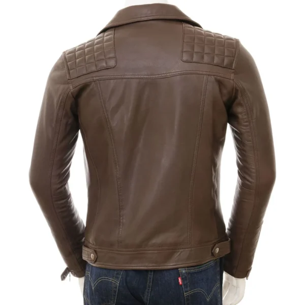 Men Brown Leather Biker Jacket - Image 2