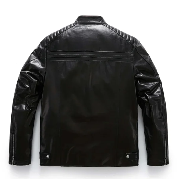 Men's 100% Goatskin Classic Black Leather Motorcycle Racer Jacket - Image 5