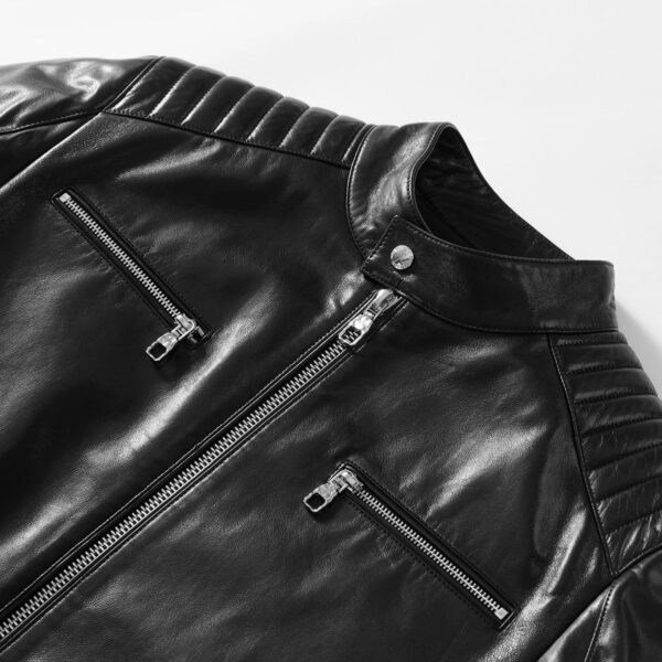 Men's 100% Goatskin Classic Black Leather Motorcycle Racer Jacket - Image 3