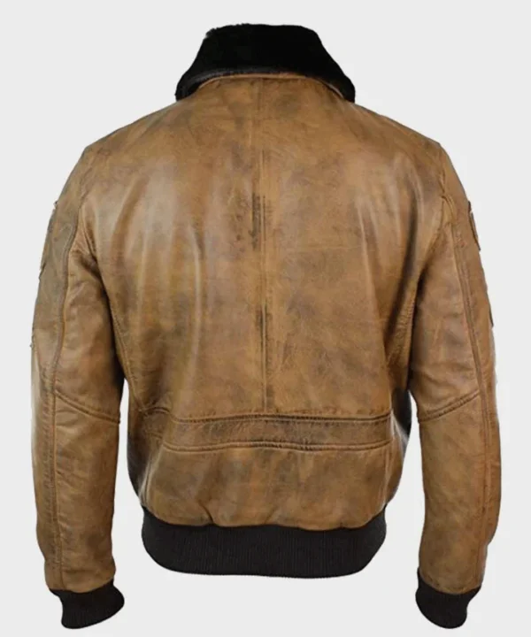 Mens Aviator Tan Bomber Leather Jacket - Image 2