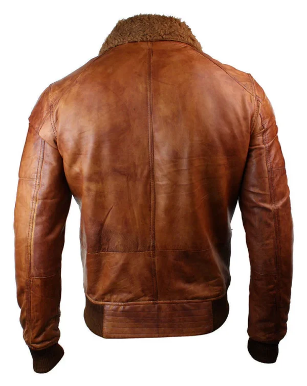 Mens B3 Bomber Rust Tan Brown Fur Collar Aviator Pilot Leather Jacket - Image 2