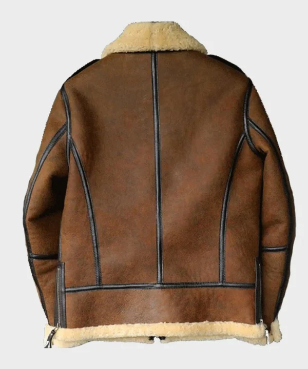 Mens Brown B3 Shearling Aviator Leather Jacket - Image 2