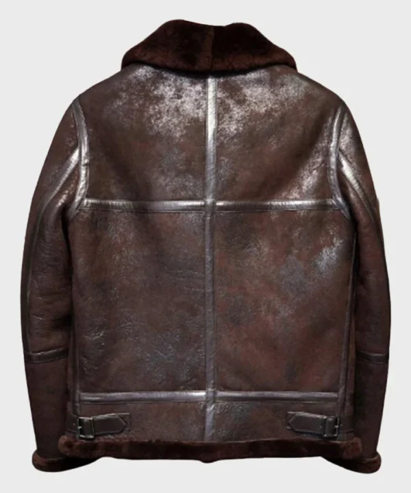 Men’s Brown Distressed B3 Shearling Leather Jacket - Image 2