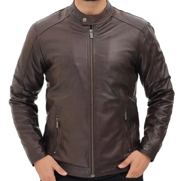 Mens Brown Leather Cafe Racer Jacket Stylish Udine Design for Classic Riders