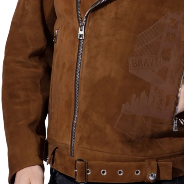 Men's Brown Suede Leather Jacket Biker Motorcycle Rider - Image 3