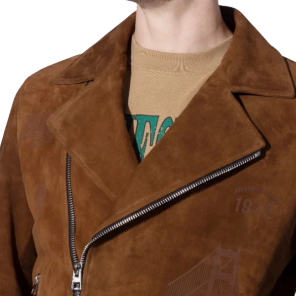 Men's Brown Suede Leather Jacket Biker Motorcycle Rider - Image 4