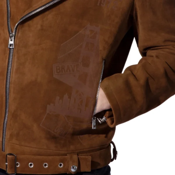 Men's Brown Suede Leather Jacket Biker Motorcycle Rider - Image 5