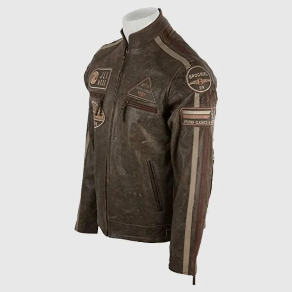 Men’s Desert Tan Racing Biker Style Leather Jacket - Image 3