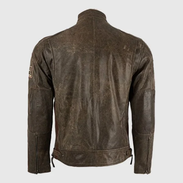 Men’s Desert Tan Racing Biker Style Leather Jacket - Image 2