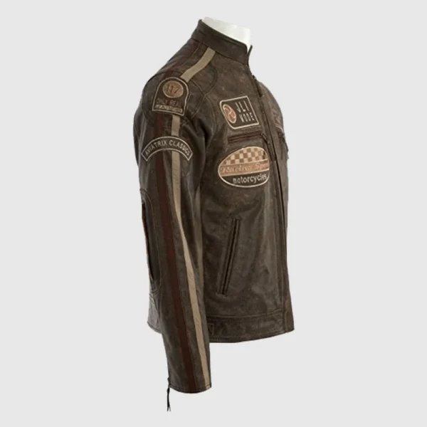 Men’s Desert Tan Racing Biker Style Leather Jacket - Image 4