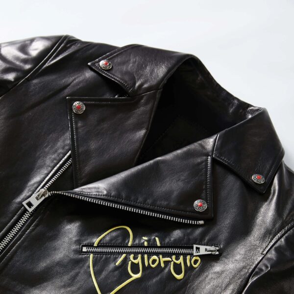 Men's Gothic Punk Leather Biker Jacket with Printed Back - Image 5