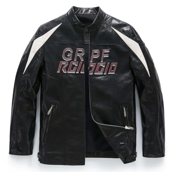 Men's Handmade Black Goatskin Patchworked Leather Racer Bomber Jacket