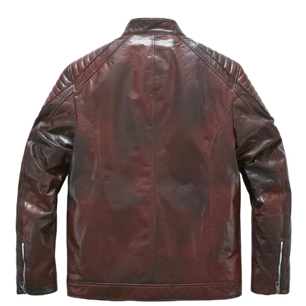 Men's Reddish Brown Goatskin Café Racer Leather Moto Jacket - Image 5