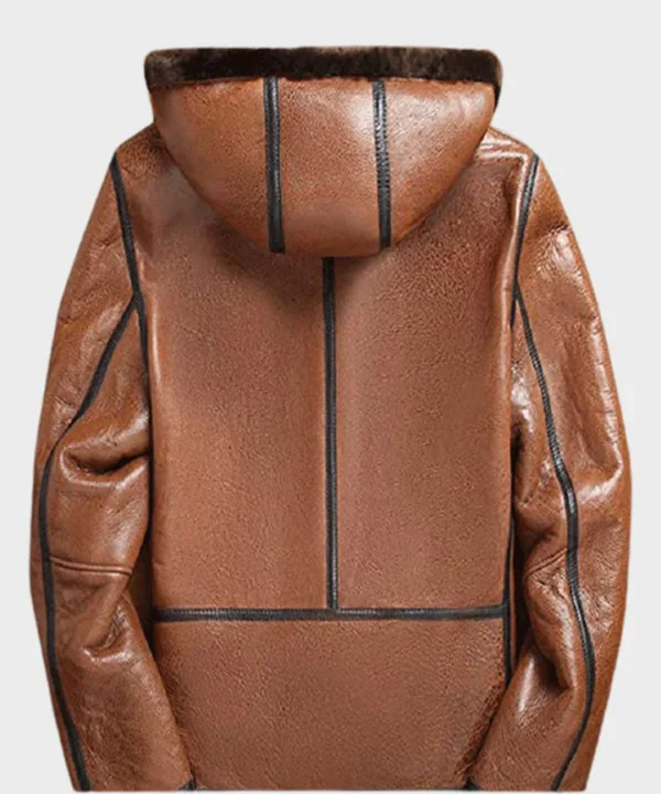 Mens Shearling Brown Sheepskin Leather Jacket - Image 2