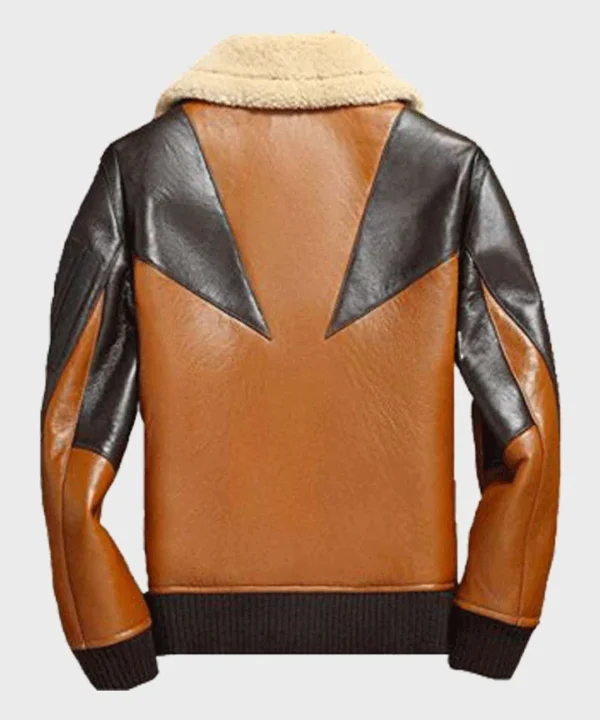 Mens Shearling Sheepskin Bomber Leather Jacket - Image 2