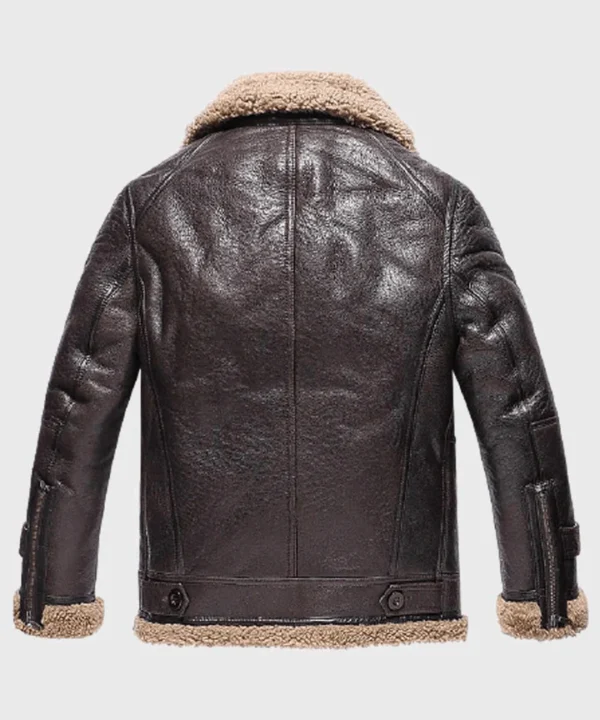 Mens Sheepskin Shearling Dark Brown Leather Jacket - Image 2