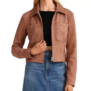 Faux Suede Zip Front Cropped Jacket