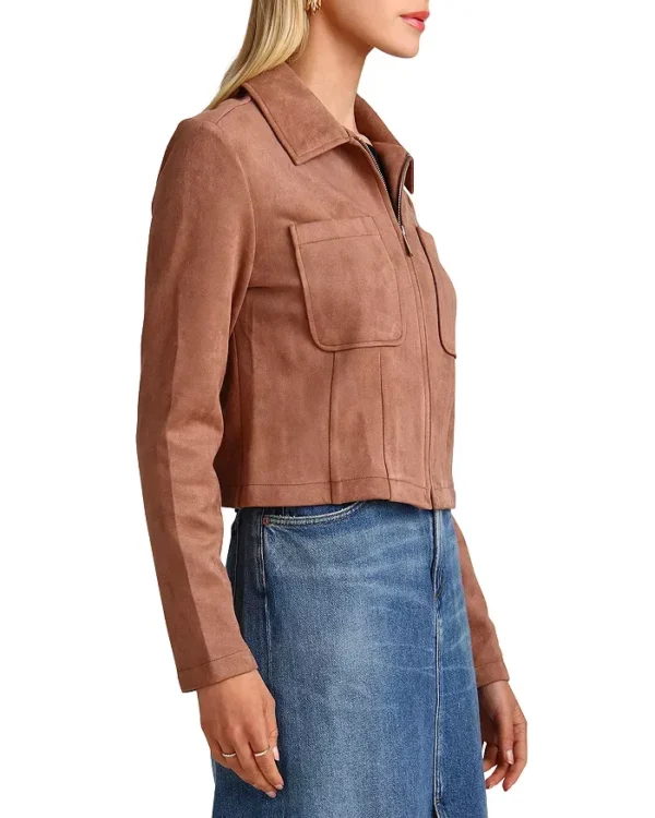 Faux Suede Zip Front Cropped Jacket - Image 3