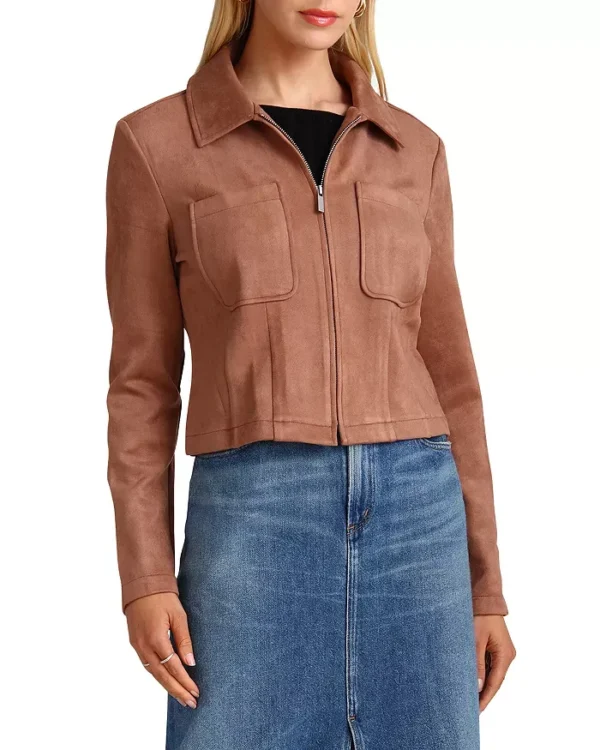 Faux Suede Zip Front Cropped Jacket - Image 4