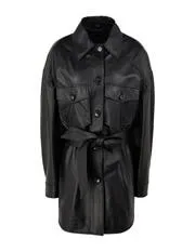 LEATHER BELTED OVERSHIRT Solid color shirts & blouses