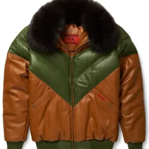 BROWN & GREEN LEATHER V-BOMBER JACKET