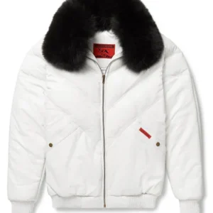 WHITE LEATHER V-BOMBER JACKET