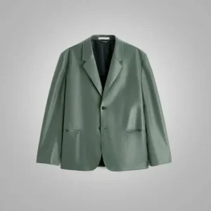 Trendy Fashion Mens Grey Soft Goatskin Leather Blazer