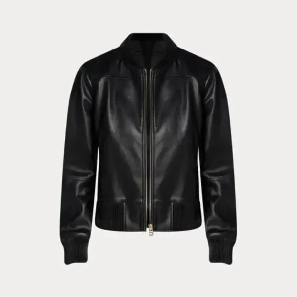 Buy Best Fashion Women’s Faux Black Bomber Leather Jacket - Image 2