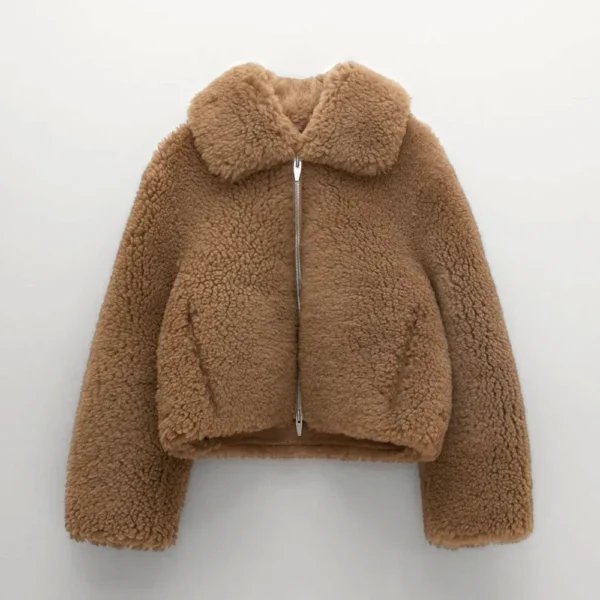 Womens Brown Fur Shearling Leather Jacket - Image 4