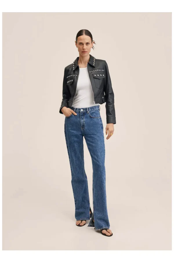 Black Women style Silver Spiked Studded Retro Motorcycle Leather Jacket - Image 3