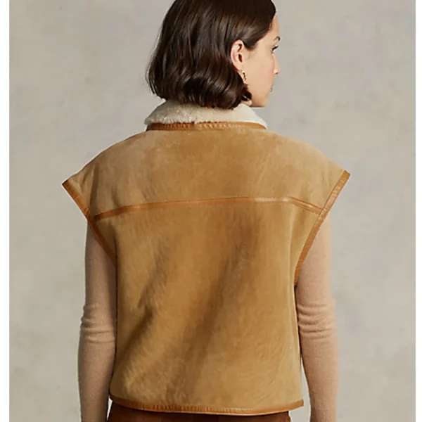 Women’s Sheepskin Brown Aviator Shearling Leather Vest - Image 3