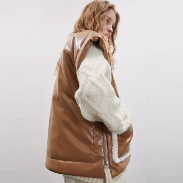 New Brown Women Sheepskin B3 Aviator Leather Vest - Image 4