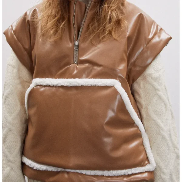 New Brown Women Sheepskin B3 Aviator Leather Vest - Image 3