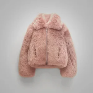 Buy Best Classic Looking Fashion Womens Pink Shearling Short Fox Fur Leather Jacket