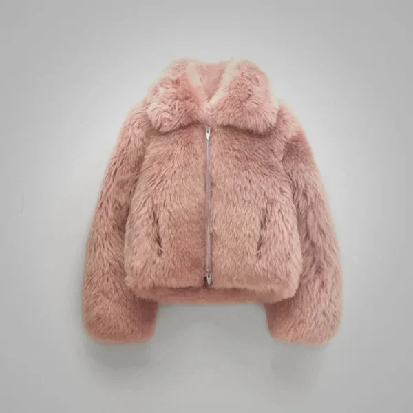 Buy Best Classic Looking Fashion Womens Pink Shearling Short Fox Fur Leather Jacket